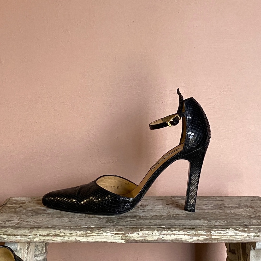 Vintage Black Snakeskin Women's Heels